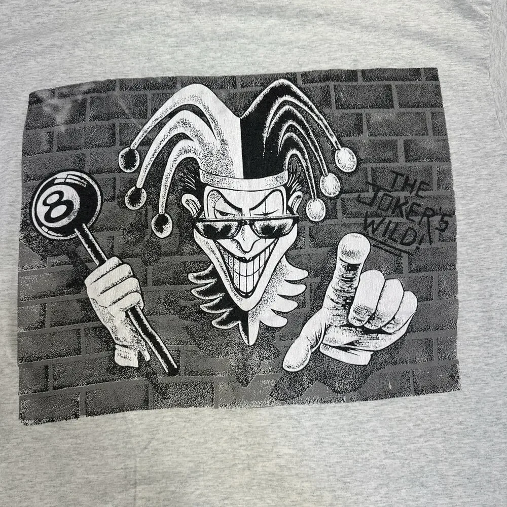 Vintage Jester Clown Gray T-Shirt The Jokers Wild 8 Ball Men’s Size Large